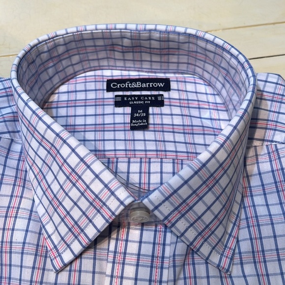 CROFT & BARROW MENs LONG SLEEVE DESS SHIRT Blue Pink on white backing - Picture 3 of 5